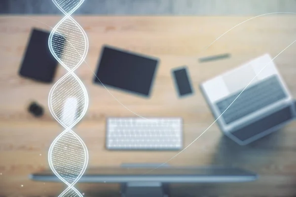 Креативне світло ДНК ілюстрація на сучасному комп'ютерному фоні, науці та концепції біології. Багатоцільовий — стокове фото