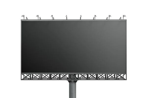 Prázdný černý billboard izolovaný na bílém pozadí, pohled zepředu. Posměch, 3D vykreslování — Stock fotografie