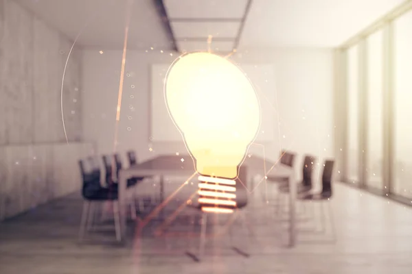 Concepto de Idea Virtual con ilustración de bombillas sobre un moderno fondo de sala de conferencias. Multiexposición — Foto de Stock