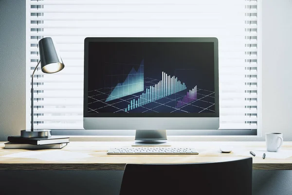 Monitor informático con gráfico financiero abstracto, finanzas y concepto de trading. Renderizado 3D —  Fotos de Stock