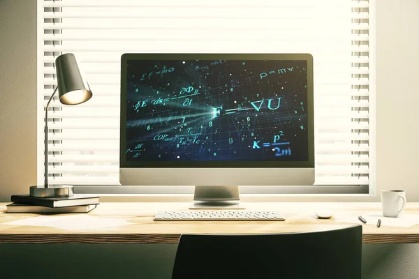 Kreatives wissenschaftliches Formel-Konzept auf modernem Laptop-Bildschirm. 3D-Rendering — Stockfoto