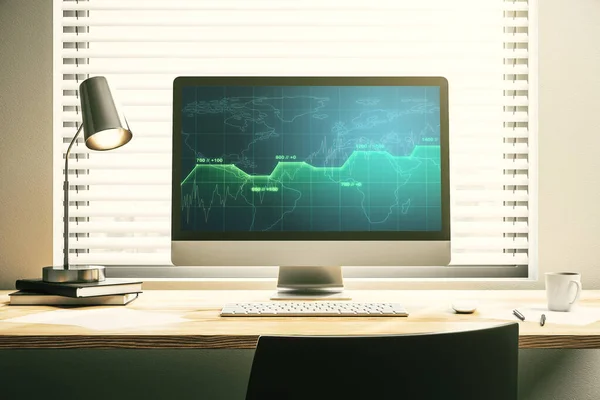 Statistik data illustration på modern bärbar bildskärm, databehandling och analytics koncept. 3D-återgivning — Stockfoto