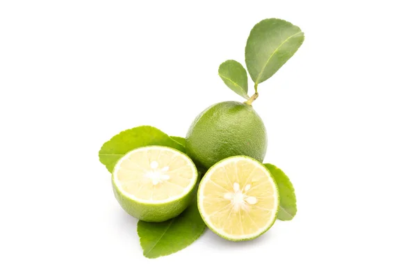 Close Slice Thai Lime Common Lime Local Lime Isolated White — Stock Photo, Image