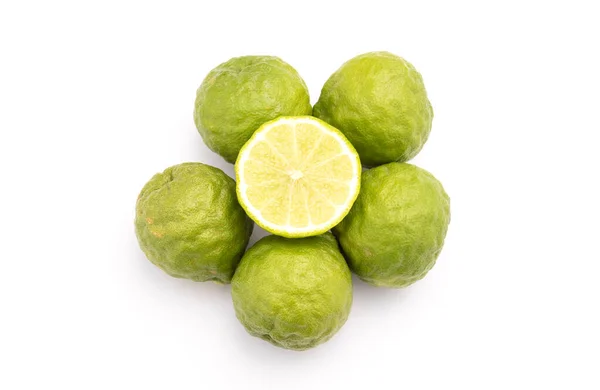 Close Plak Thaise Bergamot Geïsoleerd Witte Achtergrond Voedsel Gezondheidsconcept — Stockfoto