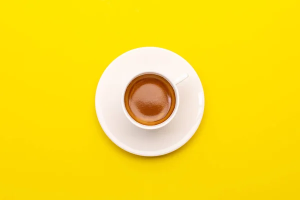 Espresso Kaffee Von Oben Weißer Tasse Auf Yello — Stockfoto