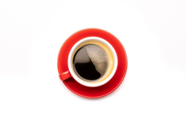 Vista Dall Alto Caffè Nero Americano Tazza Rossa Isolato Sfondo — Foto Stock