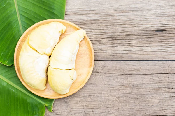 Üst Manzara Durian Meyvesi Ahşap Tabakta Tahta Masada Fotokopi Alanı — Stok fotoğraf