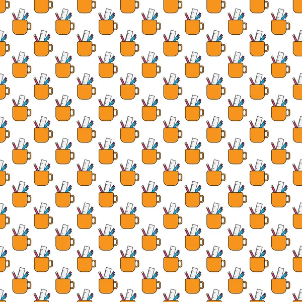 Бесшовный Карандаш Ручка Линейка Оранжевый Кофе Чашки Рисунок Фона Концепция — стоковое фото