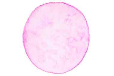 El boyası pembe ya da mor suluboya daire elementi. Sanat ve zanaat ürünü. El yapımı resim tasarımı ögesi.