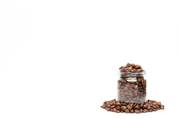 Arabica Coffee Beans Egy Üveg Fehér Háttér Másolás Nincs Kivágás — Stock Fotó