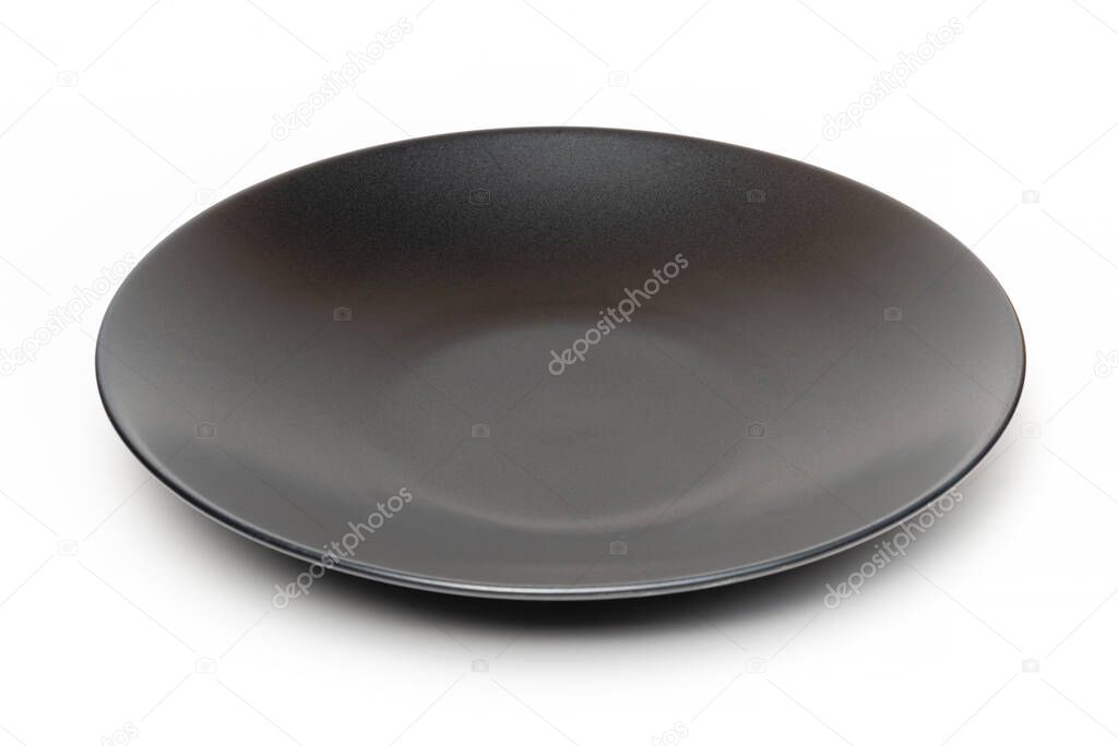 Isolated Black Ceramic Plate on White Background