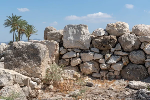 Parede Pedra Antiga Parque Nacional Tel Megiddo Norte Israel — Fotografia de Stock