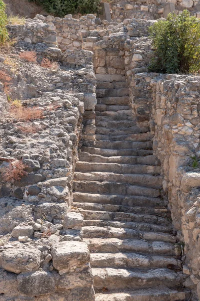 Impressionante Escadaria Desce Portão Cidade Período Israelita Parque Nacional Tel — Fotografia de Stock