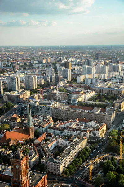 Přehled Při Západu Slunce Televizní Věže Berlínské Městské Krajiny Německu — Stock fotografie