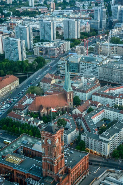 Přehled Při Západu Slunce Televizní Věže Berlínské Městské Krajiny Německu — Stock fotografie
