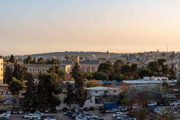 Visão Geral Jerusalém Torre São Jorge Catederal Final Tarde Israel — Fotografia de Stock