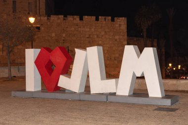 Jerusalem, Israel 11-22-2021  I Love JLM, I Love Jerusalem statue in the city center area if Jerusalem, Israel