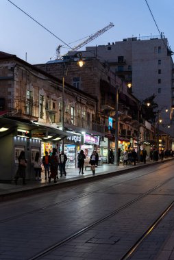 Jerusalem, Israel 11-23-2021 Jerusalem city center shopping area at night in Jerusalem, Israel