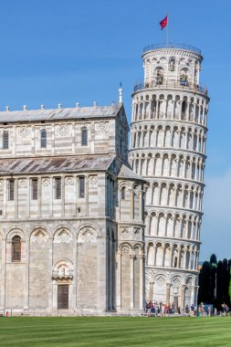 Pisa, Italy 05-30-2021 The leaning Tower of Pisa and church buildings in the rural Tuscany area of Italy