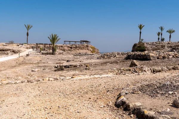 Tel Megiddo国家公园的游客遮荫观景区是一个考古遗址 也被称为Armageddon — 图库照片