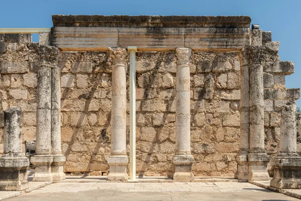 Reconstruction Des Ruines Synagogue Blanche Jésus Prêchait Capharnaüm Kfar Nahum — Photo
