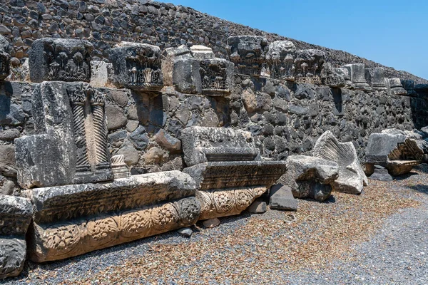 Variété Éléments Architecturaux Sculptés Des Ruines Capharnaüm Kfar Nahum Capharnaüm — Photo