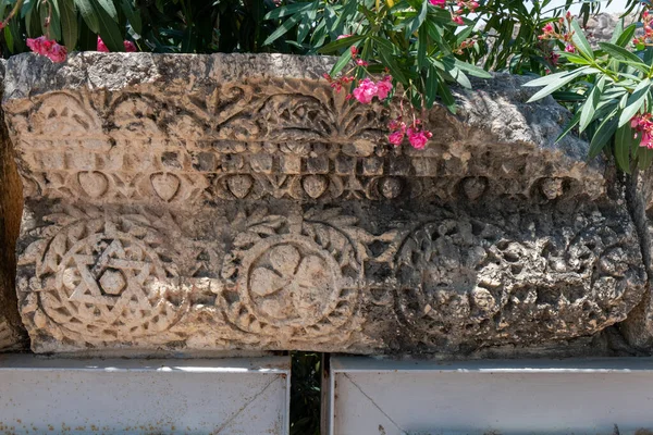 Резные Декоративные Перемычки Руинах Капернаума Израиле Другие Названия Кфар Нахум — стоковое фото