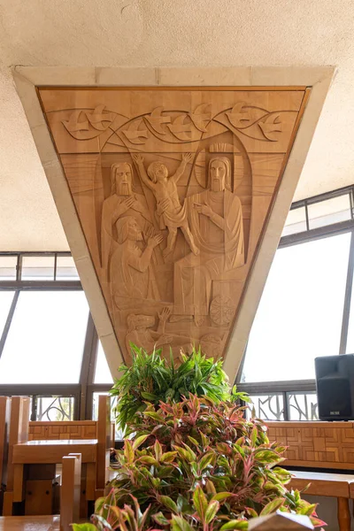 Cafarnaúm Israel Mayo 2022 Hermosas Tallas Madera Detalladas Dentro Iglesia — Foto de Stock