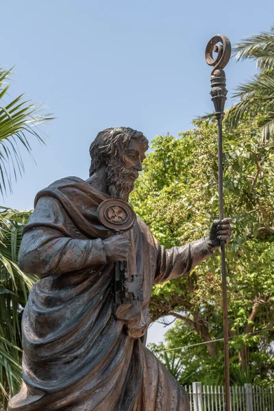Капернаум Израиль Мая 2022 Года Бронзовая Статуя Святого Петра Капернауме — стоковое фото