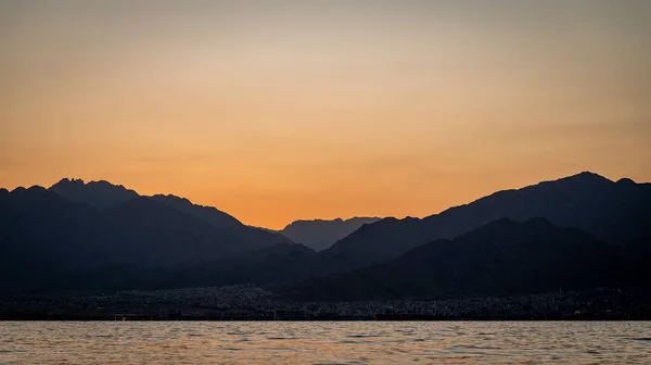 Eilat Israel Den Ürdün Gün Doğumu Görüntüsü Kızıl Deniz Aşıyor — Stok fotoğraf