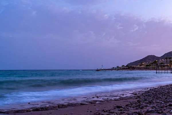 Сутінки Межами Ейлата Ізраїльського Узбережжя Червоного Моря Синю Годину — стокове фото