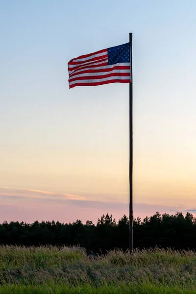 American Flag Evening Sky Dusk Sunset Minnesota Usa —  Fotos de Stock