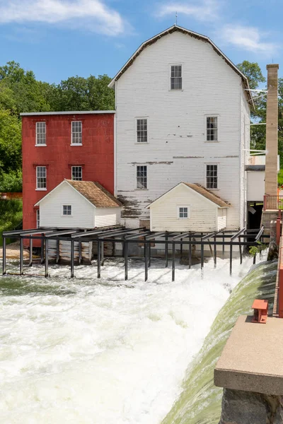 Phelps Mill historical flour mill on the Ottertail River in rural Minnesota, USA.