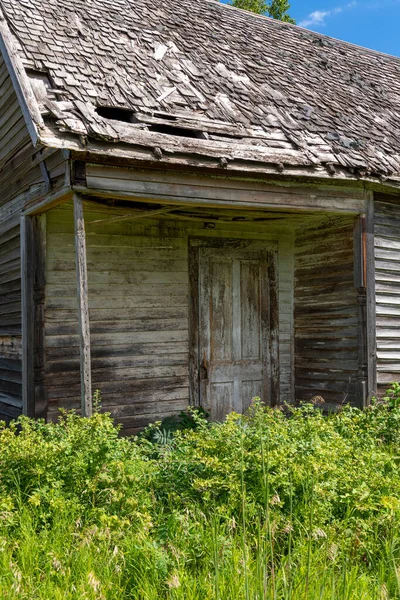 Entry Old One Room Schoolhouse Summer Day Underwood Minnesota Usa — Stock Photo, Image