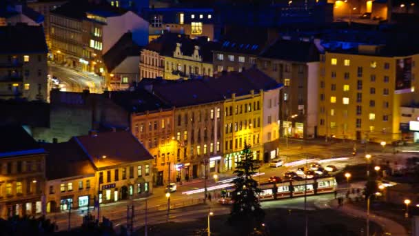 Plaza de la noche Timelapse con tráfico — Vídeos de Stock