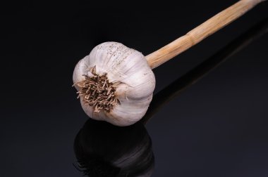 siyah yansıtıcı arka planda izole sarımsak