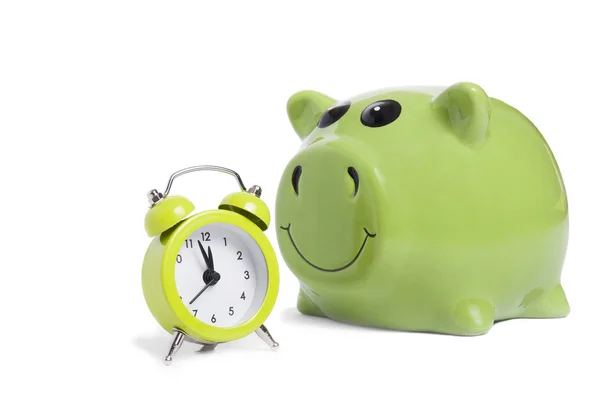 Alarm-clock and piggybank — Stock Photo, Image