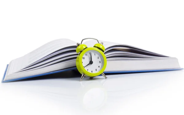 Alarm clock and book — Stock Photo, Image