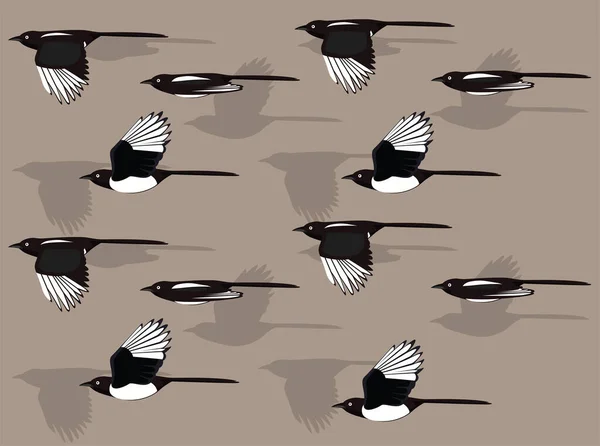Animal Animation Sequence Magpie Flying Cartoon Vector Seamless Wallpaper — стоковый вектор