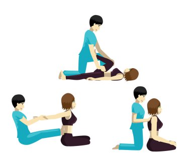 Tayland Geleneksel Masaj Mangası Çizgi Film Vektör Kümesi 2