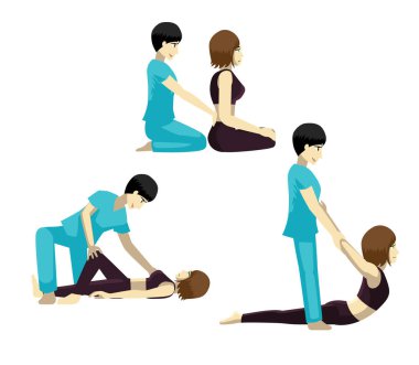 Tayland Geleneksel Masaj Mangası Çizgi Film Vektör Kümesi 3