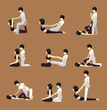 Tayland Geleneksel Masaj Mangası Çizgi Film Vektörü Çeşitli Ayarları