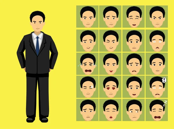 Estilo Manga Hombre Negocios Ropa Asiática Personaje Dibujos Animados Emoción — Vector de stock