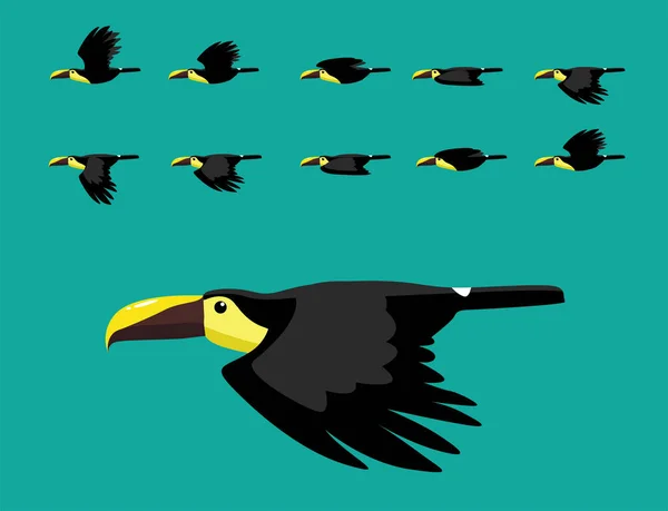 Kastanje Mandibled Toucan Flying Animation Leuke Cartoon Vector Illustratie — Stockvector