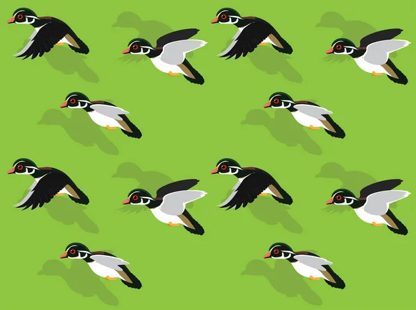 Animace Zvířat Carolina Wood Duck Cartoon Vector Seamless Wallpaper — Stockový vektor
