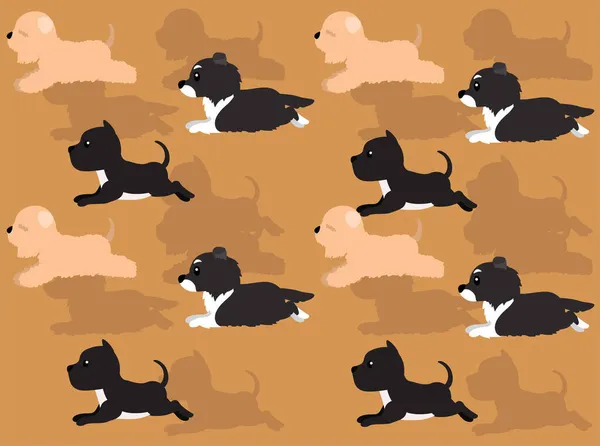 Dieren Animatie Diverse Rassen Hond Hardlopen Tekenfilm Vector Naadloze Wallpaper — Stockvector