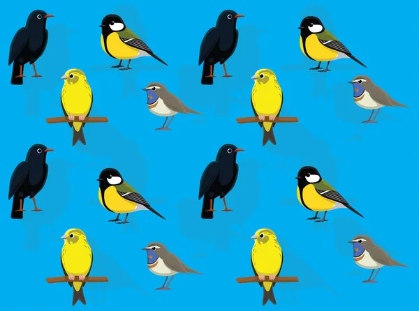 Animal Animation Bird Chough Canary Bluethroat Robin Tit Vector Seamless — Stockvektor