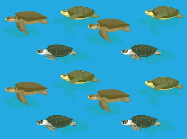 Żółw Morski Różne Postacie Kreskówek Bezszwowy Zestaw Tapet — Wektor stockowy