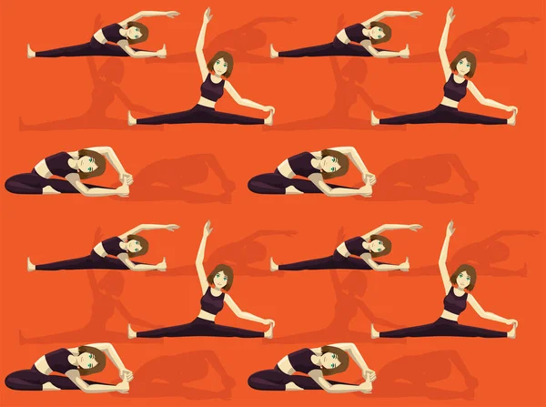 Yoga Haltung Revolved Head Knee Pose Cartoon Nahtlose Hintergrundbilder — Stockvektor