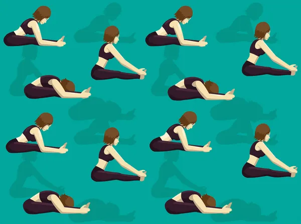 Yoga Haltung Sitzend Vorwärts Beugen Cartoon Nahtlose Hintergrundbilder — Stockvektor